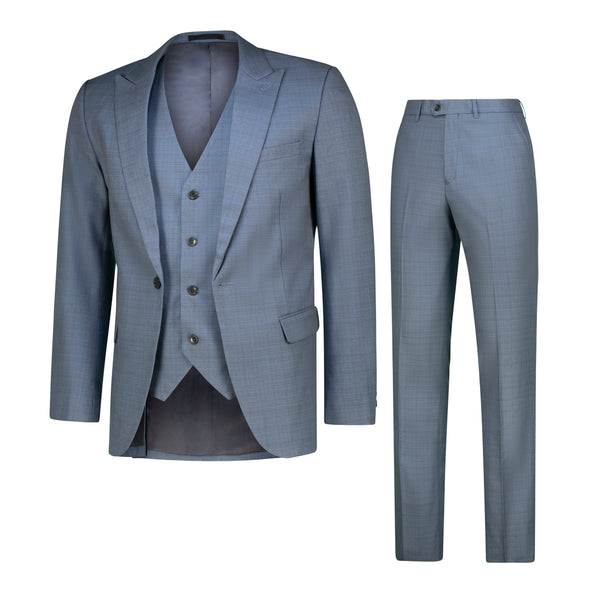 Men's Slim Fit 3-Piece Suit - Light Plaid, 85% Cotton, Tailored Elegance