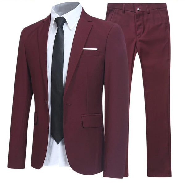 Men's 3 piece suit notched lapel jacket vest and trousers set (maroon)