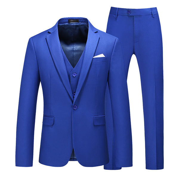 Men's 3 piece suit notched lapel jacket vest and trousers set (Royal blue)