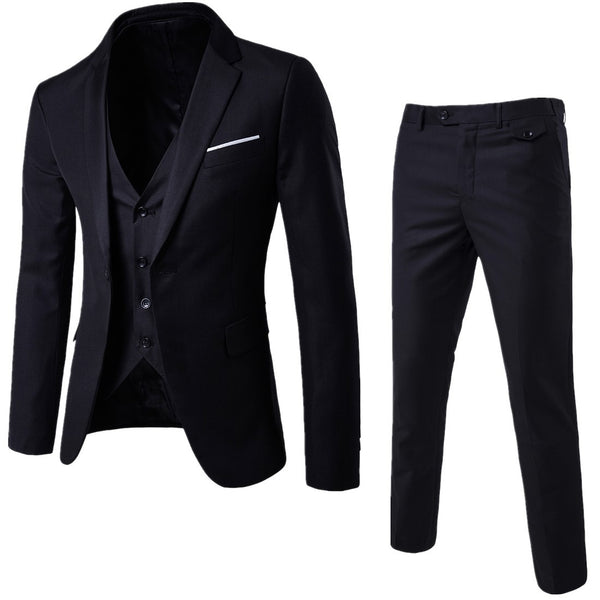 Men's 3 piece suit notched lapel jacket vest and trousers set (black)