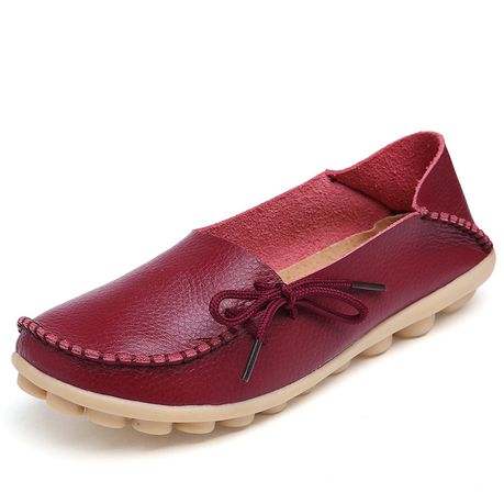 Women's Leather Loafers Slip On Flats Casual- With Laces
