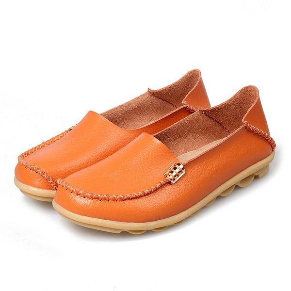 Women's Leather Loafers Slip On Flats Casual- No Laces